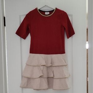 Hanna Andersson Dark Red and Cream Tiered Kids Dress